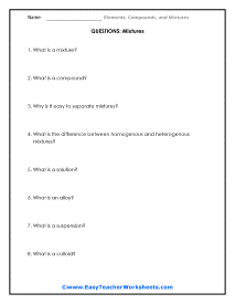 Mixtures Question Worksheet