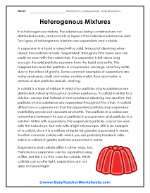 Heterogenous Mixtures Worksheet