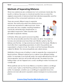 Separating Mixtures Worksheet