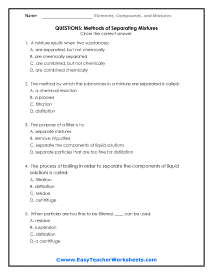 Separating Mixtures Question Worksheet