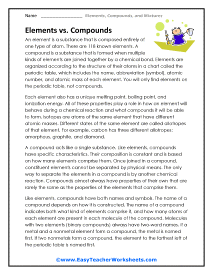 Elements vs. Compounds Worksheet