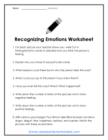 Recognizing Emotions Worksheet