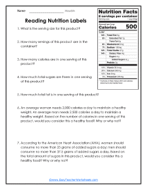 Food Label Worksheet