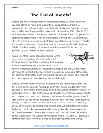 End of Insects Worksheet