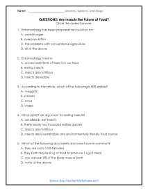 Future of Food Questions Worksheet