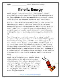 Speed, Potential Energy, Kinetic Energy Printable