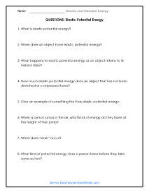 Elastic Potential Energy Question Worksheet