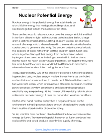 Nuclear Potential Energy Worksheet