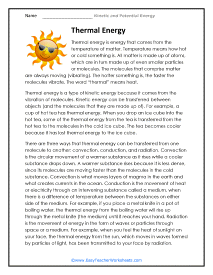 Thermal Energy Worksheet