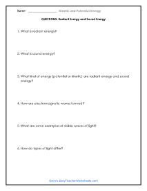 Radiant and Sound Energy Question Worksheet
