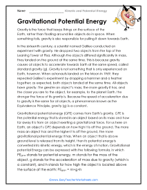 Gravitational Potential Energy Worksheet