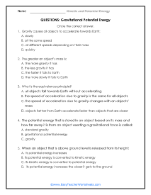 Gravitational Potential Questions Worksheet