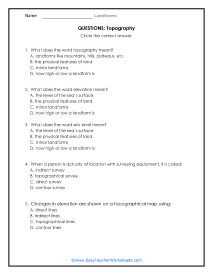 Topography Question Worksheet