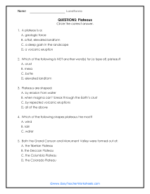 Plateau Question Worksheet