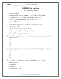 worksheet about natural disasters