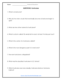 worksheet about natural disasters
