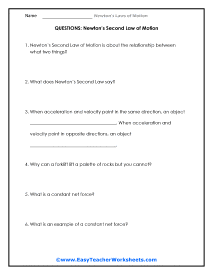 Second Law of Motion Question Worksheet