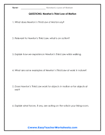 3rd Law Question Worksheet