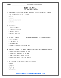 Friction Question Worksheet