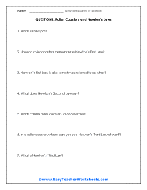 Roller Coasters Question Worksheet