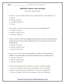 Motion and Sports Question Worksheet