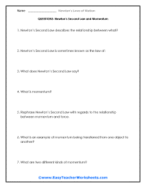 Momentum Question Worksheet