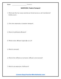 Passive Transport Question Worksheet