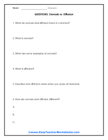 Osmosis vs. Diffusion Question Worksheet