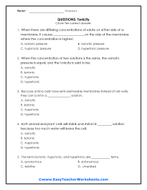 Tonicity Question Worksheet