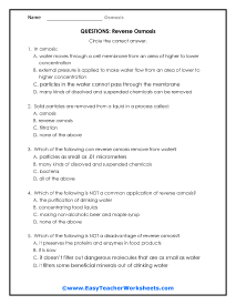 Reverse Osmosis Question Worksheet