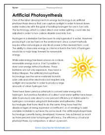 Artificial Photosynthesis Worksheet