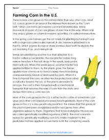 Farming Corn Worksheet