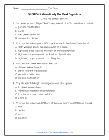 GMOs Question Worksheet