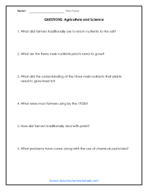 Agriculture and Science Question Worksheet