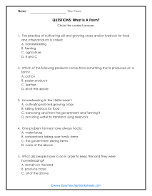 What Is a Farm Question Worksheet