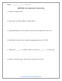 Family Farm to Factory Farm Question Worksheet