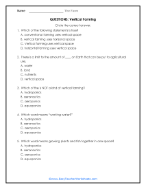 Vertical Farming Question Worksheet