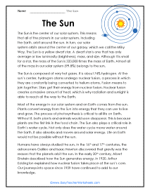 Sun Reading Worksheet