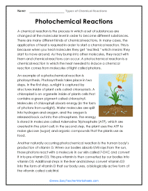 Photochemical Reactions Worksheet