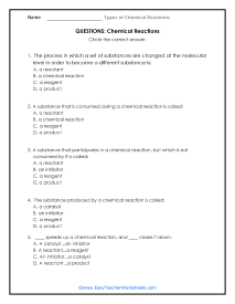 What Are Reactions Questions Worksheet