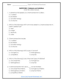 Catalysts and Inhibitor Question Worksheet