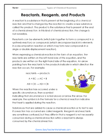 Reactants, Reagents, and Products Worksheet