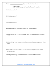 Reactants, Reagents, and Products Question Worksheet