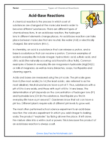 Acid-Base Reactions Worksheet