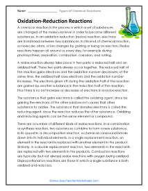 Oxidation-Reduction Reactions Worksheet
