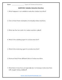 Oxidation-Reduction Reactions Question Worksheet