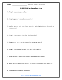 Synthesis Reaction Question Worksheet