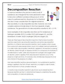 Decomposition Reactions Worksheet