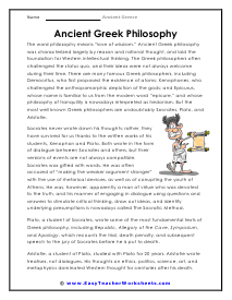 Ancient Greek Philosophy Reading Worksheet