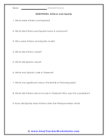 Athens and Sparta Question Worksheet